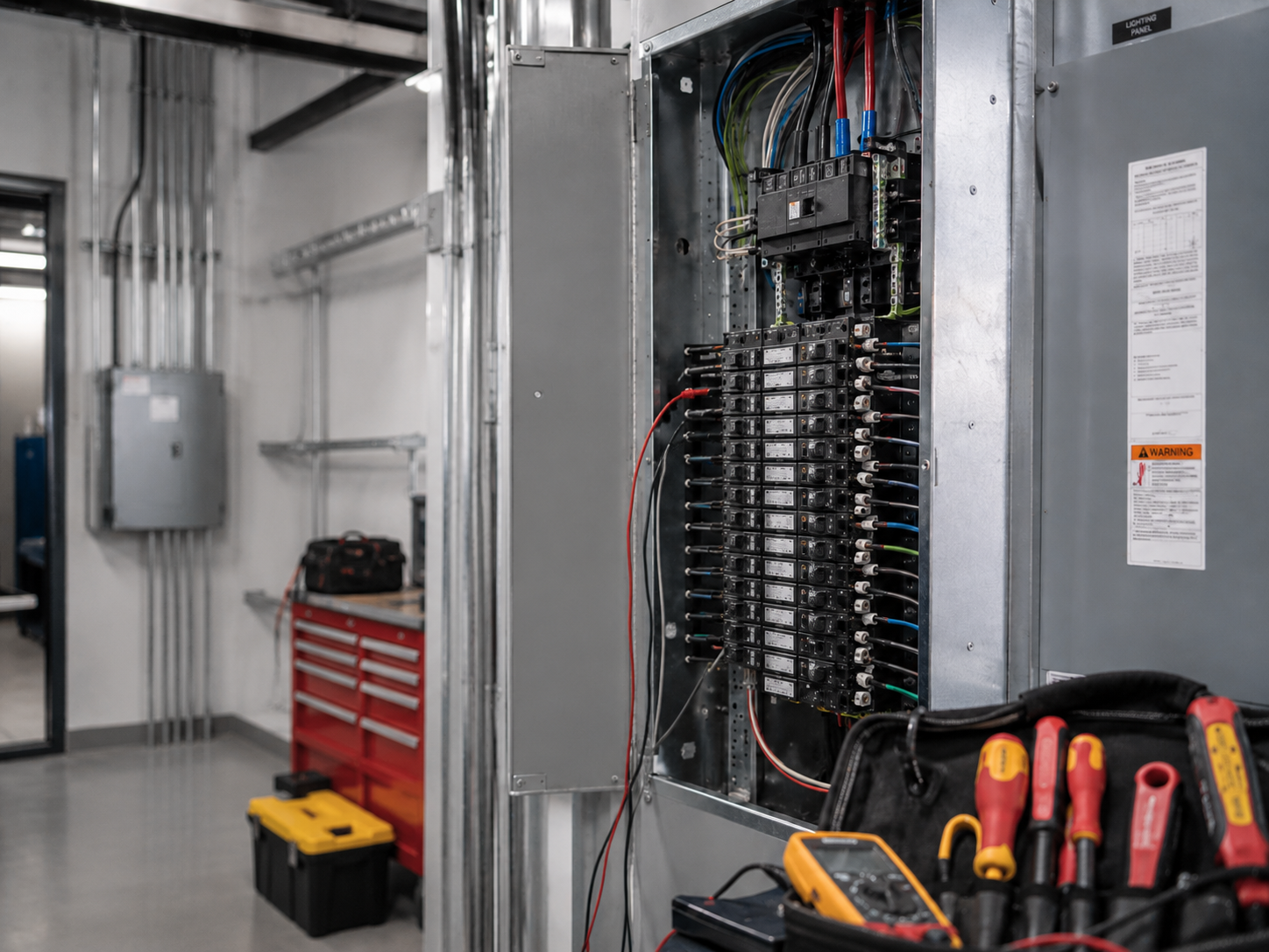 Electrical technician maintaining company power systems